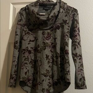 Floral Cowl Neck Sweater - Gray and Purple